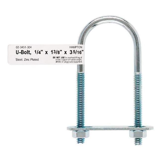 Hampton 1/4 in. X 1-3/8 in. W X 3-3/8 in. L Coarse Zinc-Plated Steel U-Bolt