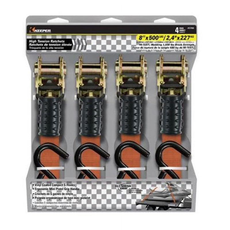 Keeper 1 in. W X 8 ft. L Black/Orange Ratchet Tie Down Strap 500 lb 4 pk