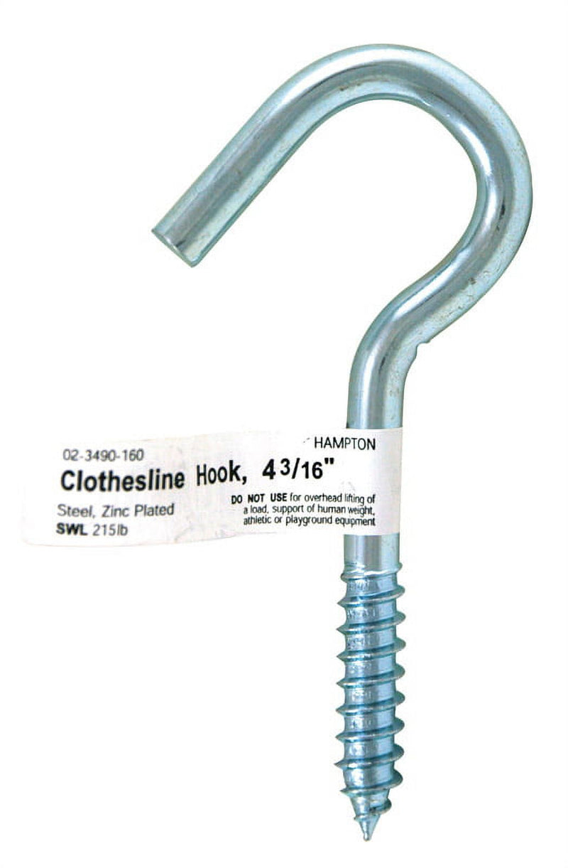 Hampton Small Zinc-Plated Silver Steel 4.1875 in. L Clothesline Hook 215 lb 1 pk