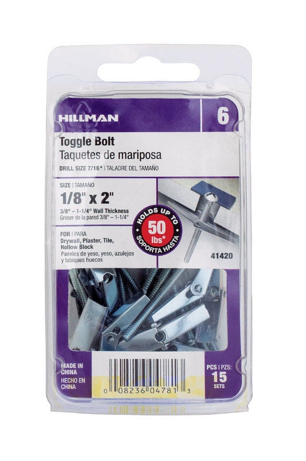 Hillman 1/8 in. D X 2 in. L Round Steel Toggle Bolt 15 pk