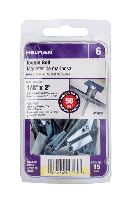 Hillman 1/8 in. D X 2 in. L Round Steel Toggle Bolt 15 pk