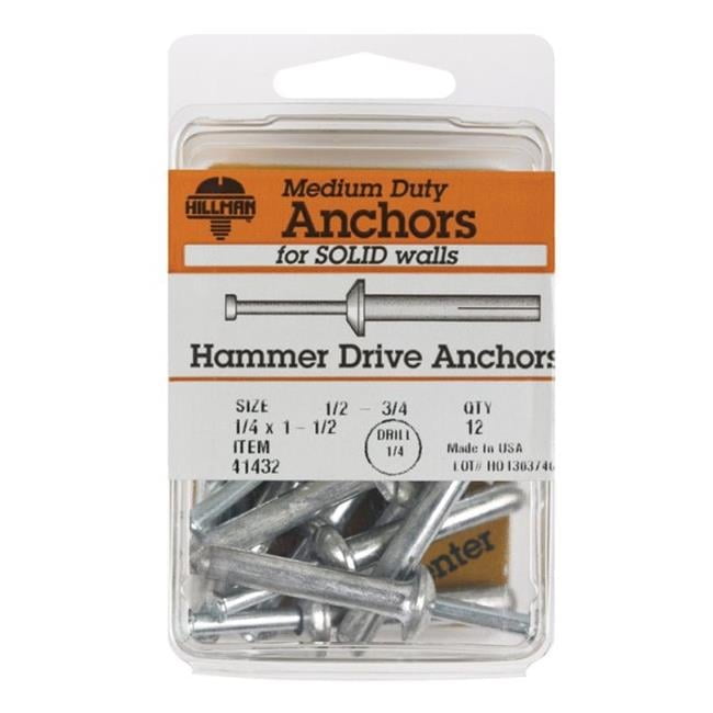 Hillman 1/4 in. D X 1-1/2 in. L Zinc Round Head Hammer Drive Anchor 12 pk