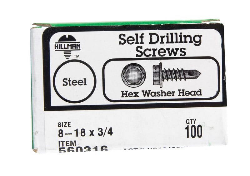 Hillman No. 8-18 X 3/4 in. L Hex Hex Washer Head Self- Drilling Screws 100 pk