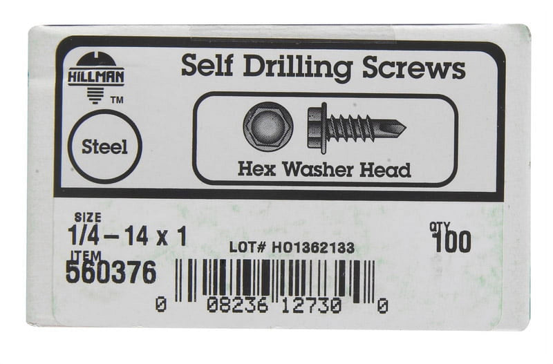 Hillman 1/4-14 Sizes X 1 in. L Hex Hex Washer Head Sheet Metal Screws 100 pk