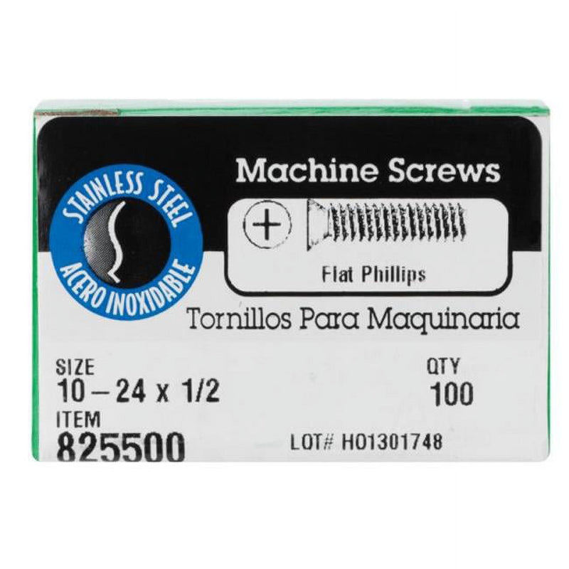 Hillman No. 10-24 X 1/2 in. L Phillips Flat Head Stainless Steel Machine Screws 100 pk