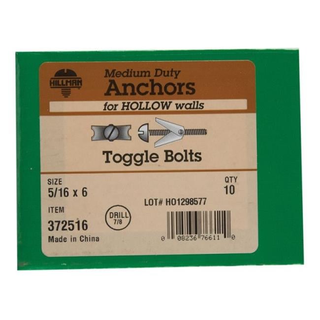 Hillman Fas-N- Tite 5/16 in. D X 6 in. L Round Zinc-Plated Steel Toggle Bolt 10 pk