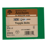 Hillman Fas-N- Tite 5/16 in. D X 6 in. L Round Zinc-Plated Steel Toggle Bolt 10 pk