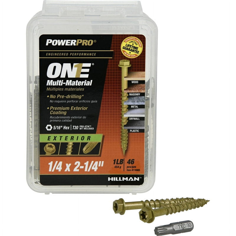 HILLMAN POWERPRO ONE 1/4 in. X 2-1/4 in. L Star Hex Washer Head Multi-Material Screw 1 lb 46 pk