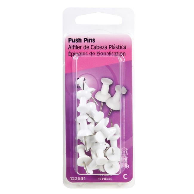 Hillman White Push Pins 16 pk