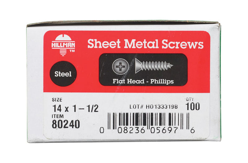 Hillman No. 14 X 1-1/2 in. L Phillips Flat Head Sheet Metal Screws 100 pk