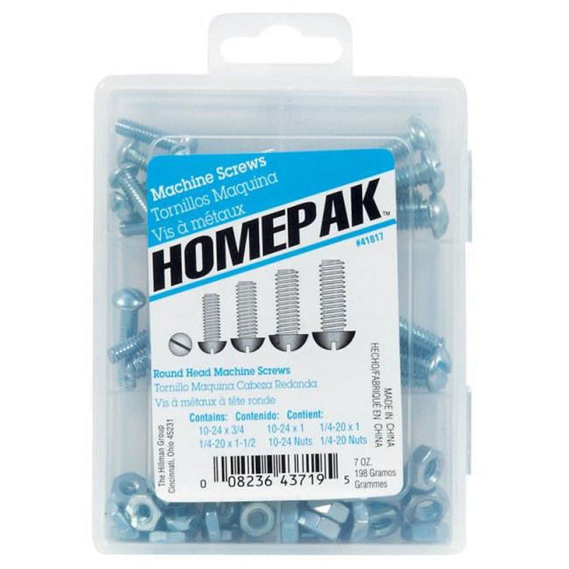 Hillman Homepak Assorted in. X 1 in. L Slotted Round Head Zinc-Plated Steel Machine Screws and Nuts