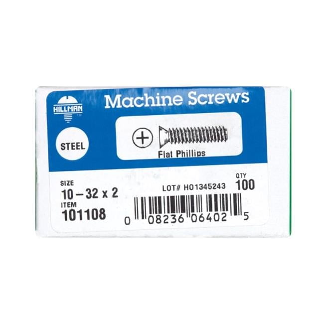 Hillman No. 10-32 X 2 in. L Phillips Flat Head Zinc-Plated Steel Machine Screws 100 pk