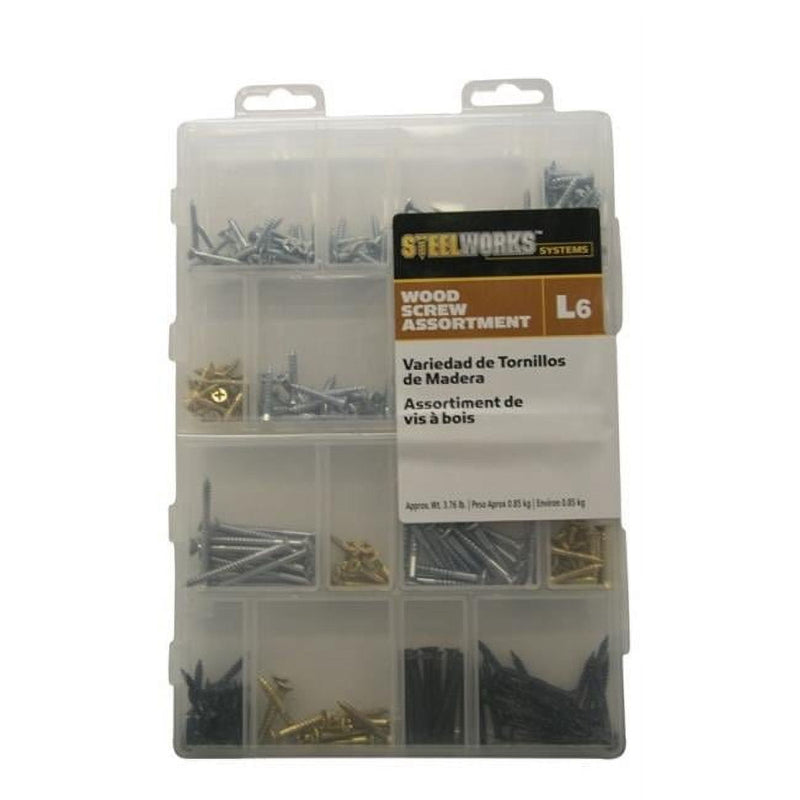 Steelworks L6 No.6, No.8 X Assortment in. L Phillips Zinc-Plated Wood Screw Assortment 6 pk