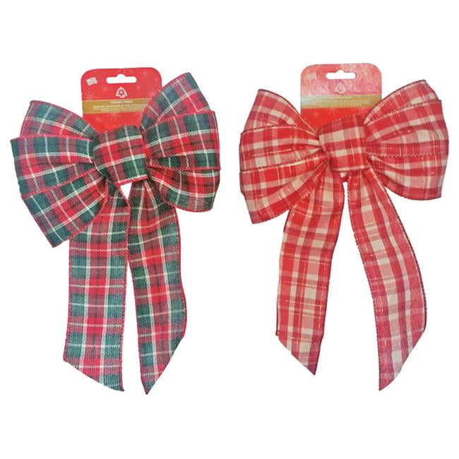 Holiday Trims Assorted 7 Loop Plaid Christmas Bow 8.5 in.