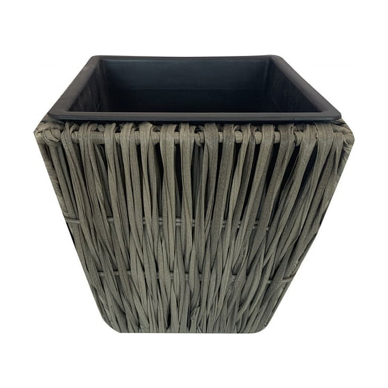 Infinity 11 in. H X 11 in. W X 11 in. D Plastic Wicker Planter Gray