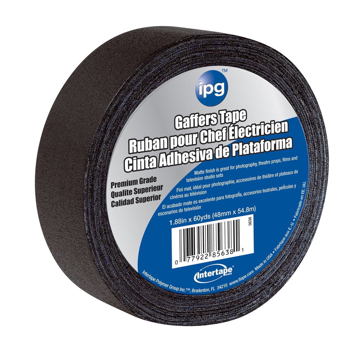 IPG 1.88 in. W X 60 yd L Black Gaffer's Tape