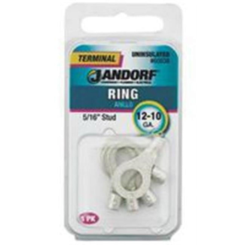 Jandorf 12-10 Ga. Uninsulated Wire Terminal Ring Silver 5 pk