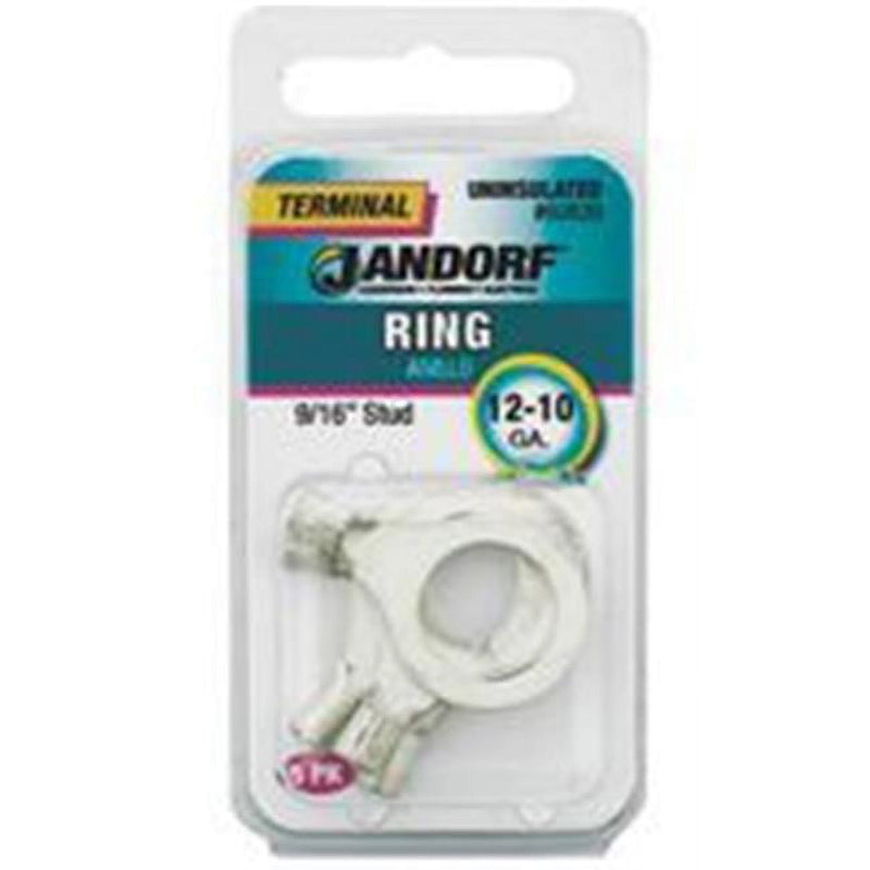 Jandorf 12-10 Ga. Uninsulated Wire Terminal Ring Silver 5 pk