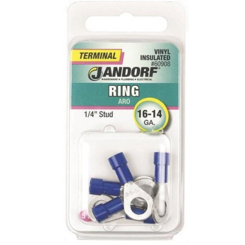 Jandorf 16-14 Ga. Insulated Wire Terminal Ring Blue 5 pk