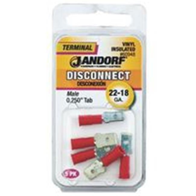 Jandorf 22-18 Ga. Insulated Wire Male Disconnect Red 5 pk