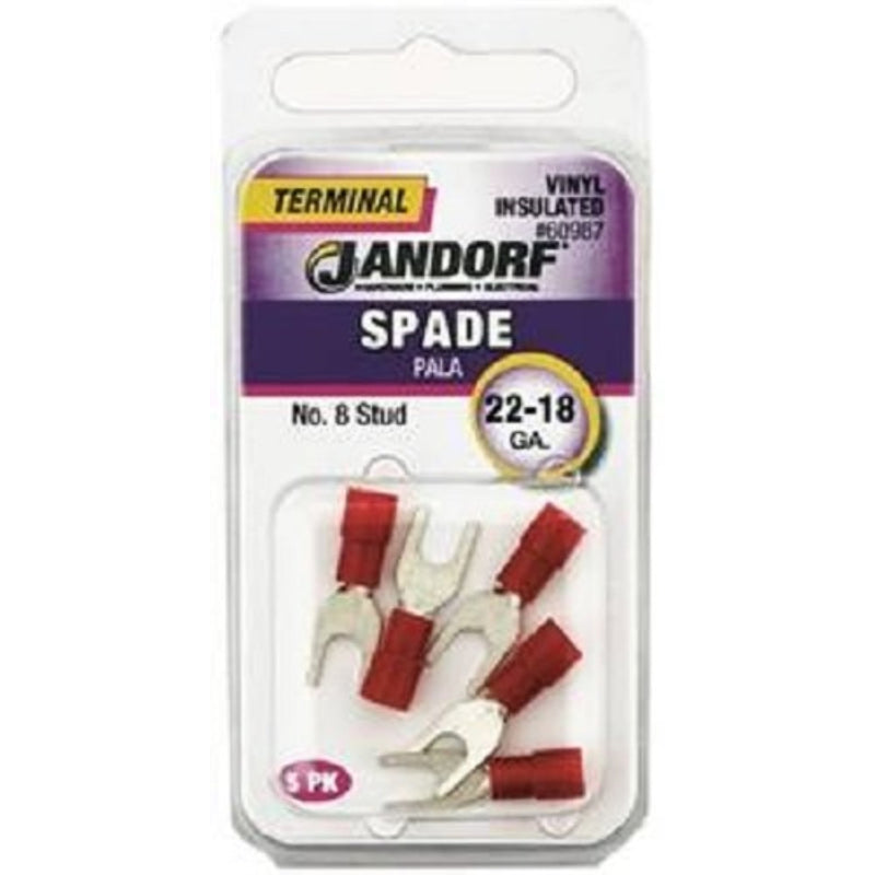 Jandorf 22-18 Ga. Insulated Wire Terminal Spade Red 5 pk