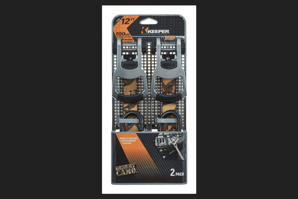 Keeper 1 in. W X 12 ft. L Camo Ratchet Tie Down Strap 550 lb 2 pk