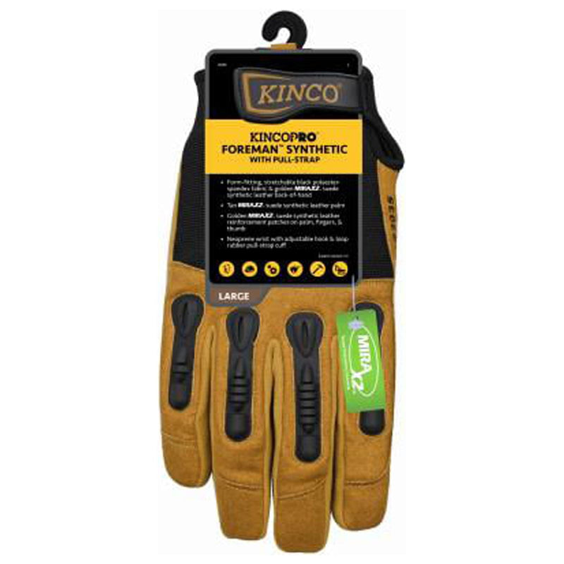 Kinco Foreman Men's Indoor/Outdoor Pull-Strap Padded Gloves Black/Tan M 1 pair