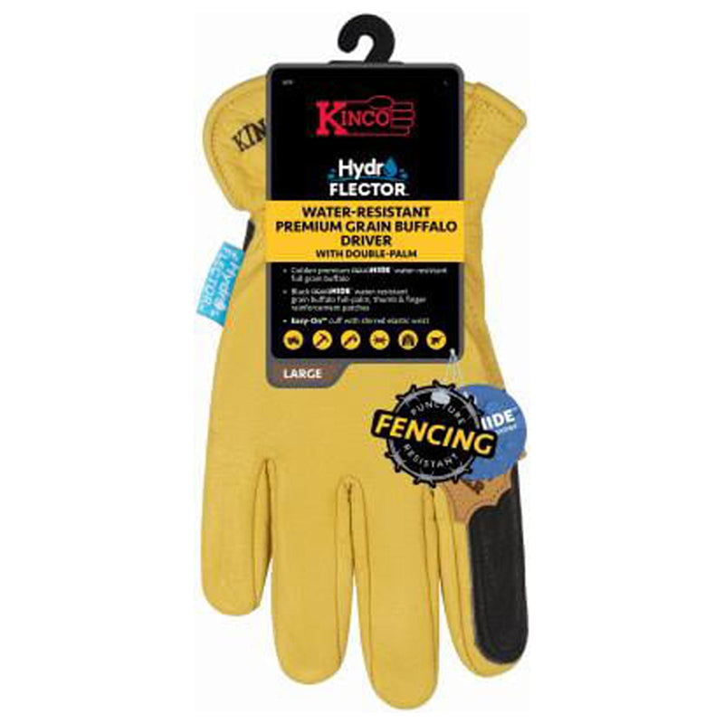 Kinco Hydroflector Men's Indoor/Outdoor Full Grain Driver Gloves Black/Gold M 1 pair