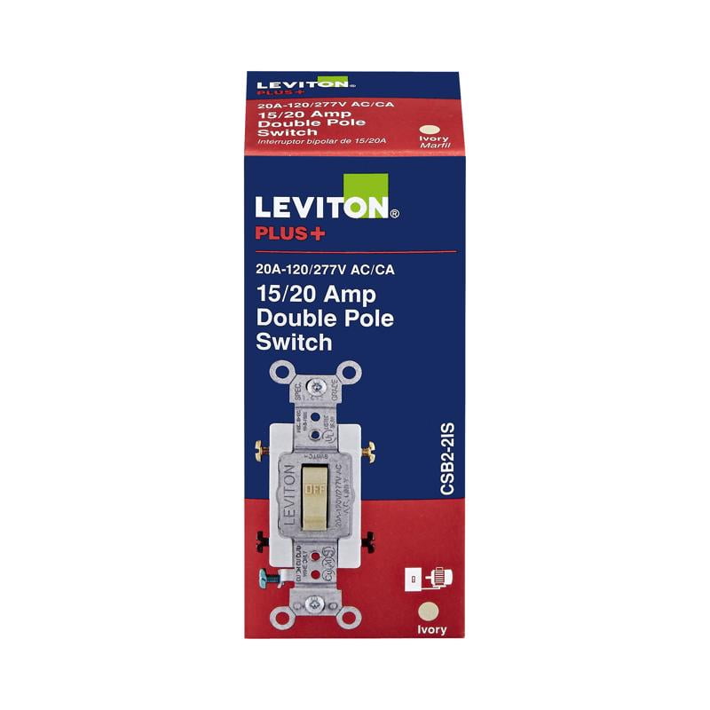 Leviton 20 amps Double Pole Toggle AC Quiet Switch Ivory 1 pk