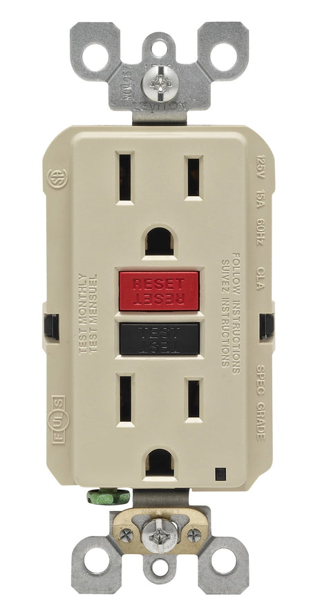 Leviton SmartlockPro 15 amps 125 V Duplex Ivory GFCI Outlet 5-15R 1 pk