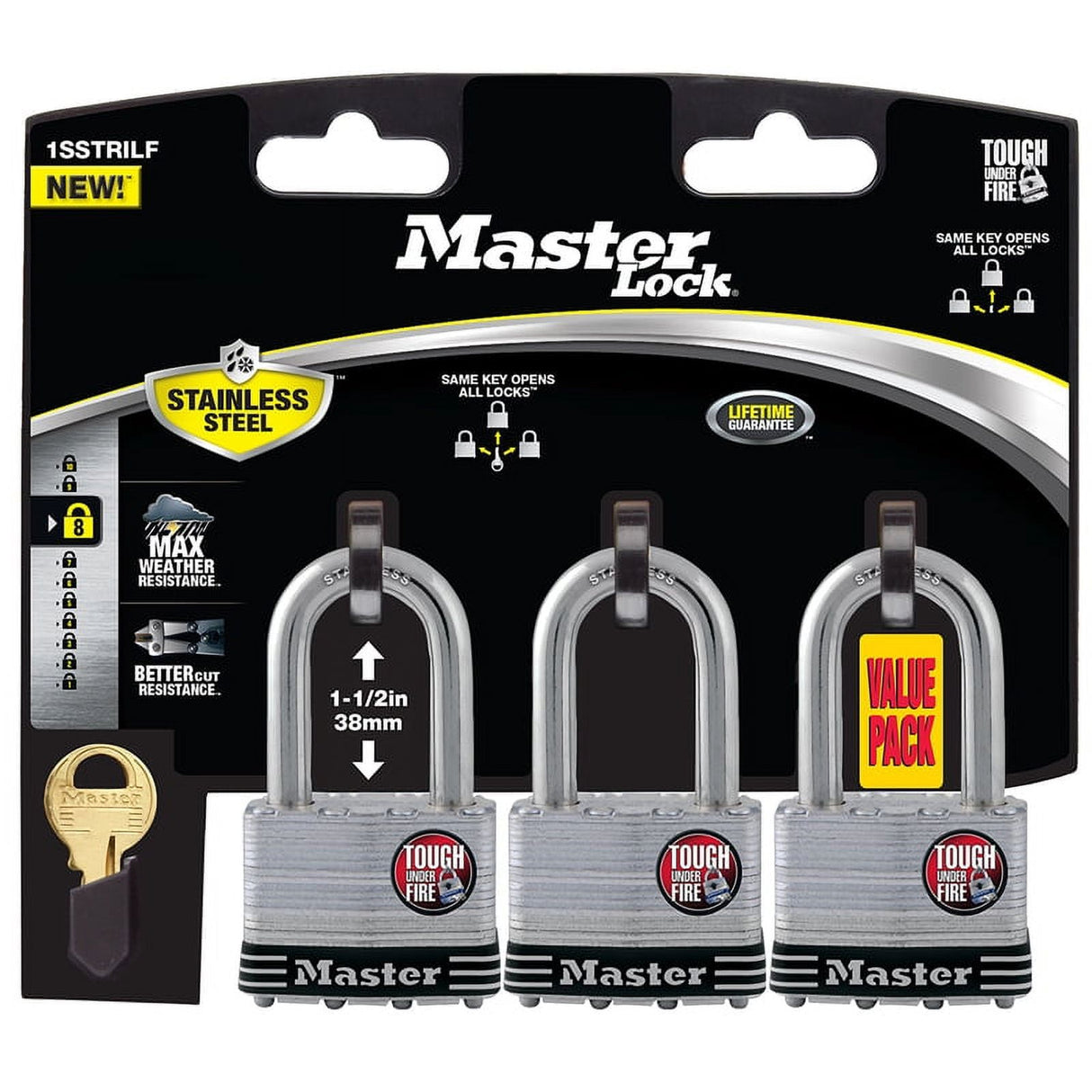 Master Lock 1-3/4 in. W Laminated Steel 4-Pin Cylinder Padlock Keyed Alike