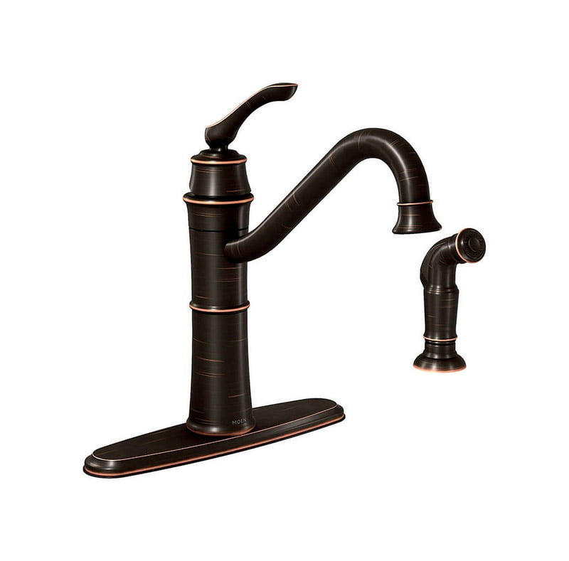 Moen Wetherly One Handle Bronze Kitchen Faucet Side Sprayer Included