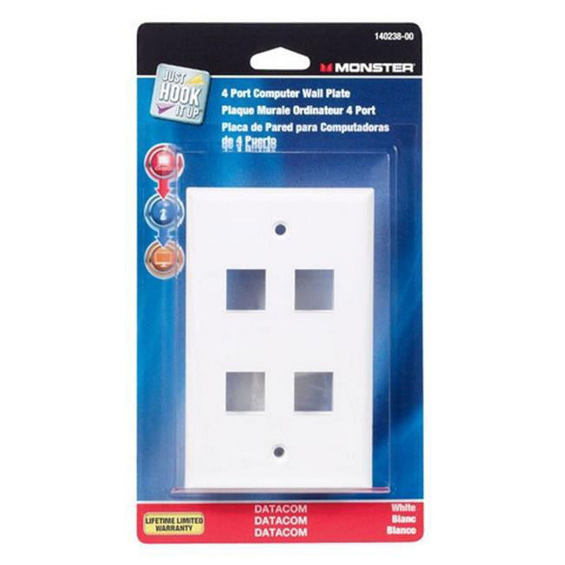 Monster Just Hook It Up White 4 gang Plastic Keystone Wall Plate 1 pk