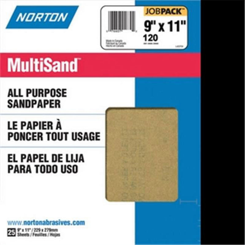 Norton MultiSand 11 in. L X 9 in. W 120 Grit Aluminum Oxide All Purpose Sandpaper 25 pk