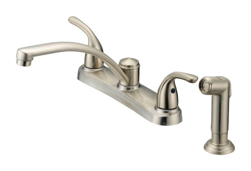 OakBrook Two Handle Brushed Nickel Kitchen Faucet Side Sprayer Included