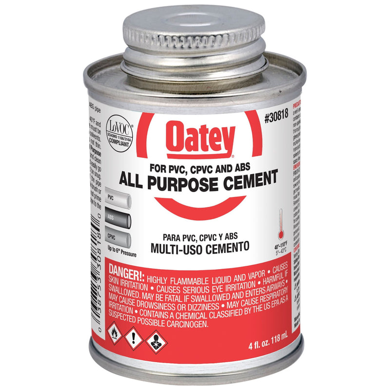 Oatey Clear All-Purpose Cement For ABS/CPVC/PVC 4 oz