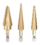 Performance Tool High Speed Steel Step Drill Bit Set Hex Shank 3 pc