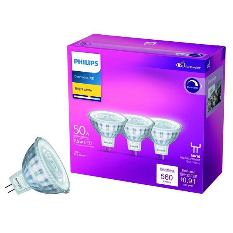 Philips MR16 GU5.3 LED Floodlight Bulb Bright White 50 Watt Equivalence 3 pk