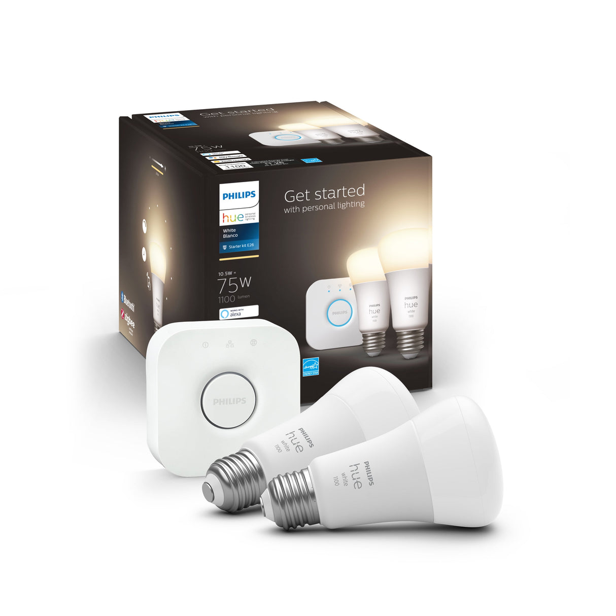Philips HUE A19 E26 (Medium) Smart-Enabled LED Bulb Starter Kit Cool White 75 Watt Equivalence 2 pk