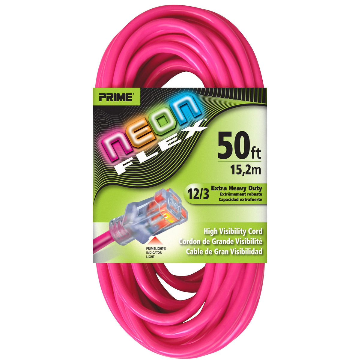 Prime Neon Flex Outdoor 50 ft. L Hi Vis Pink Extension Cord 12/3 SJTW