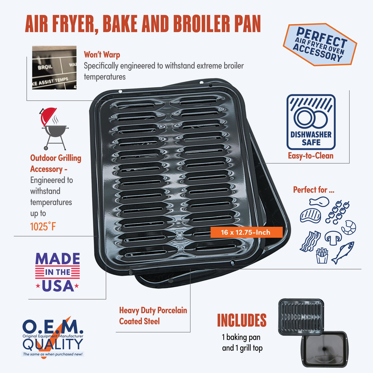 Range Kleen Porcelain Broiler Pan and Grill 12.75 in. W X 16 in. L
