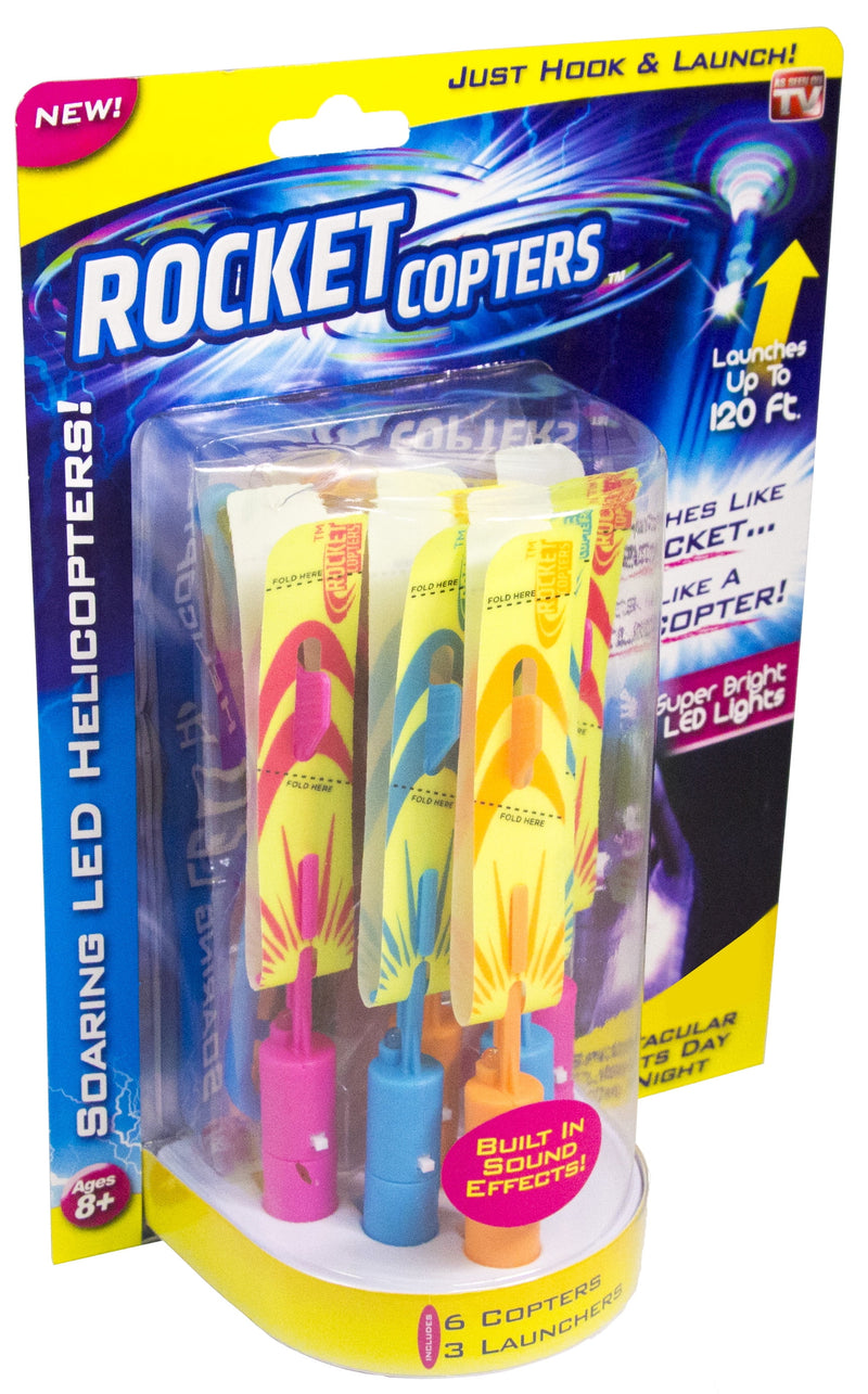 Rocket Copters Slingshot LED Launching Helicopters Plastic Assorted 5 pc