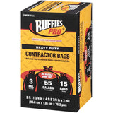 Ruffies Pro 55 gal Contractor Bags Wing Ties 15 pk 3 mil
