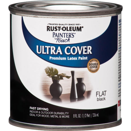 Rust-Oleum Painters Touch Flat Black Water-Based Ultra Cover Paint Exterior and Interior 0.5 pt