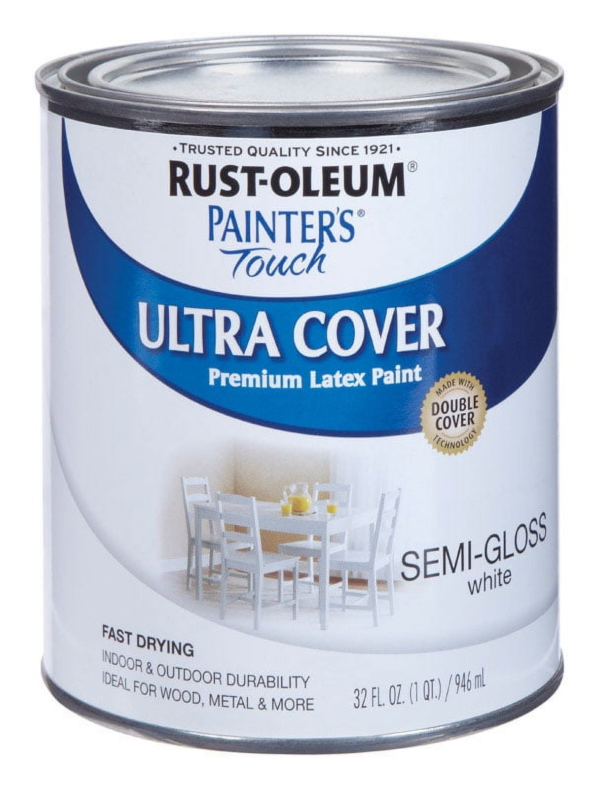 Rust-Oleum Painters Touch Ultra Cover Semi-Gloss White Water-Based Paint Exterior and Interior 1 qt