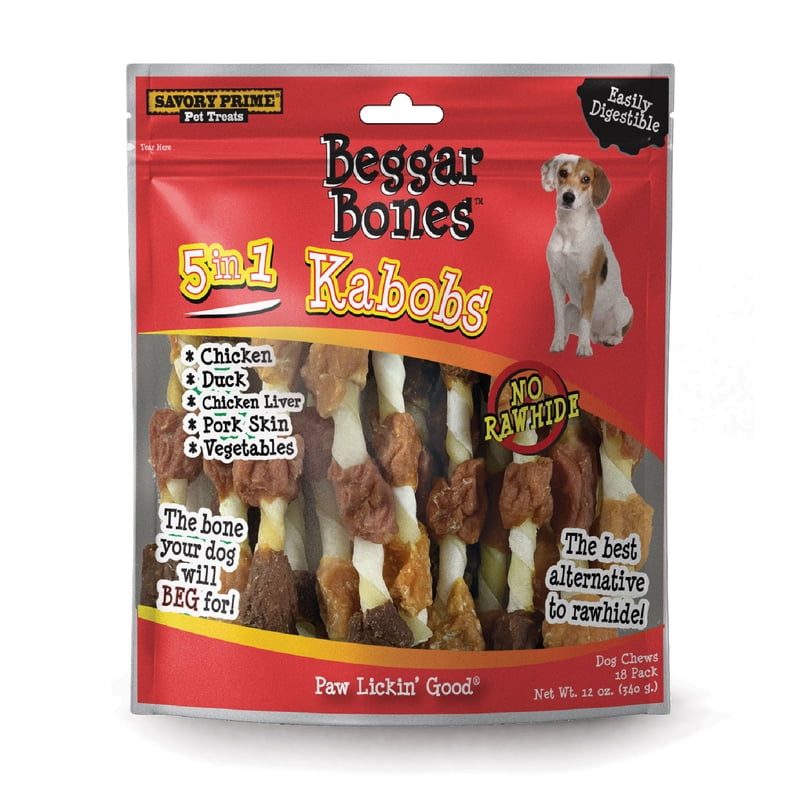 Savory Prime Beggar Bones 5-in-1 Kabobs Grain Free Treats For Dogs 12 oz 8 in. 18 pk