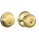 Schlage Georgian Bright Brass Knob and Single Cylinder Deadbolt 1-3/4 in.