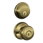 Schlage Georgian Antique Brass Knob and Single Cylinder Deadbolt 1-3/4 in.
