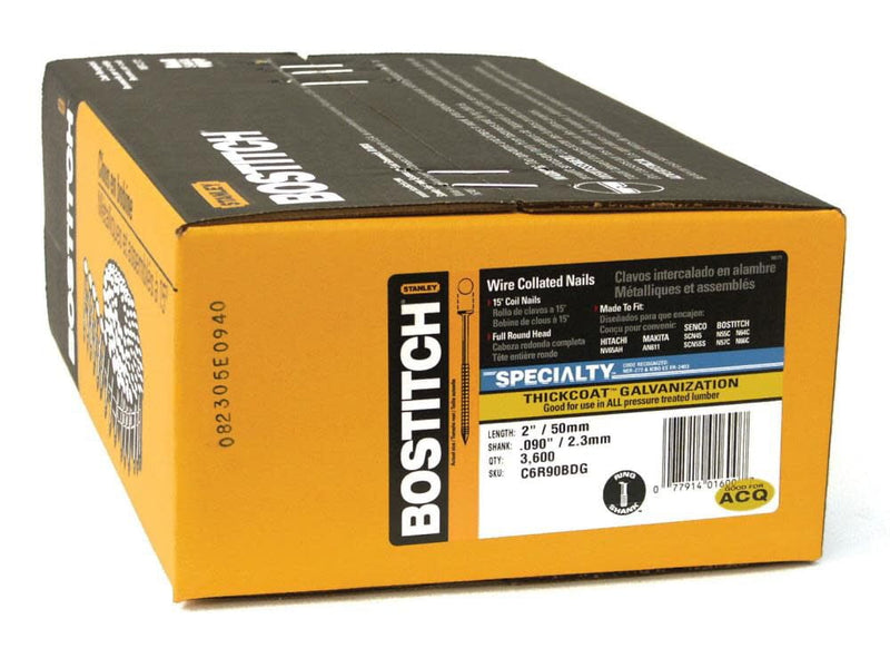 Bostitch 2 in. L X 11 Ga. Angled Coil Galvanized Siding Nails 15 deg 3600 pk