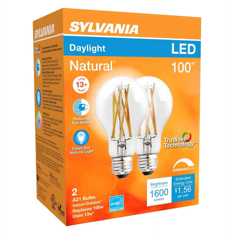 Sylvania TruWave A21 E26 (Medium) LED Bulb Daylight 100 Watt Equivalence 2 pk